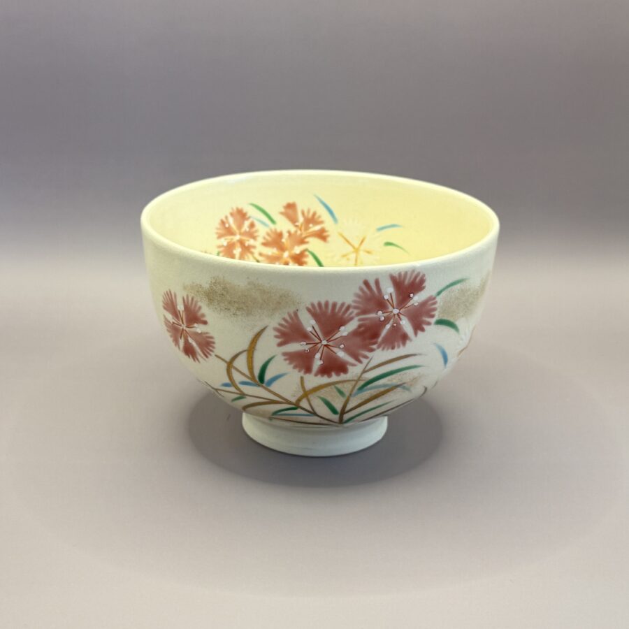 茶碗　京焼色絵 撫子の絵　坂本慎太 造
