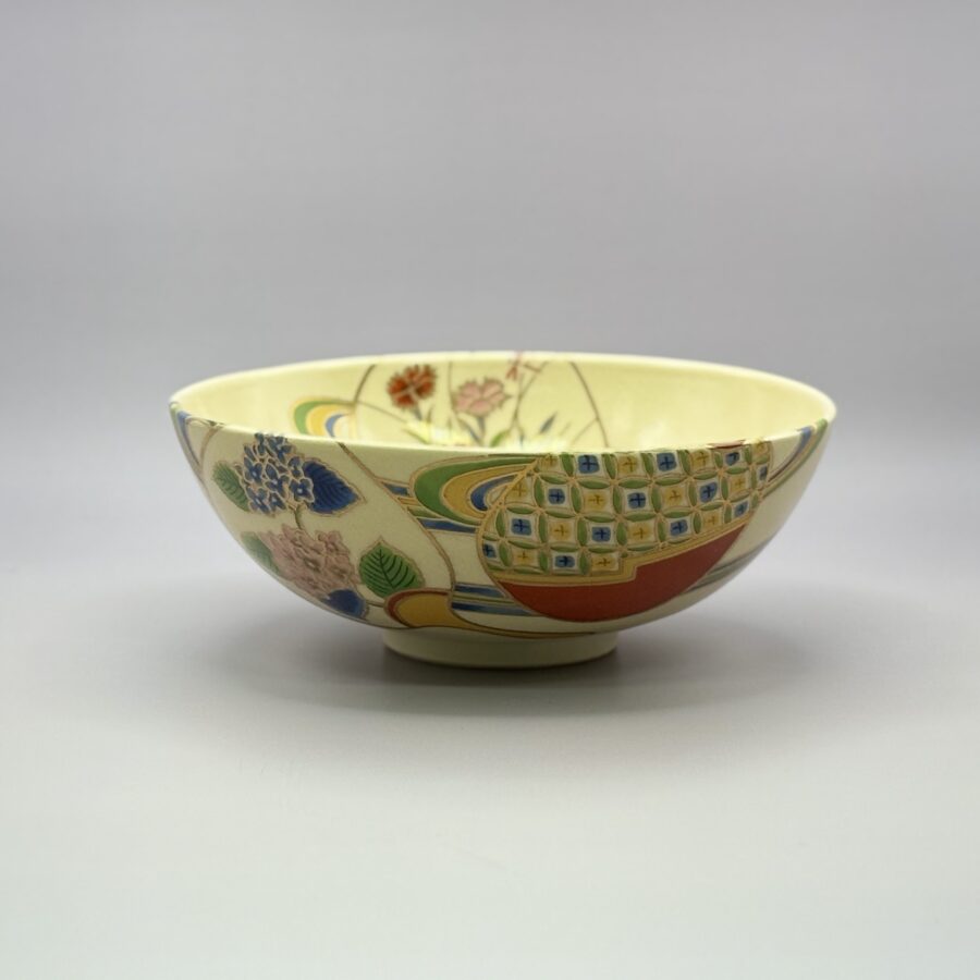 茶碗　色絵　団扇の絵平茶碗　西尾瑞豊 造　No.966