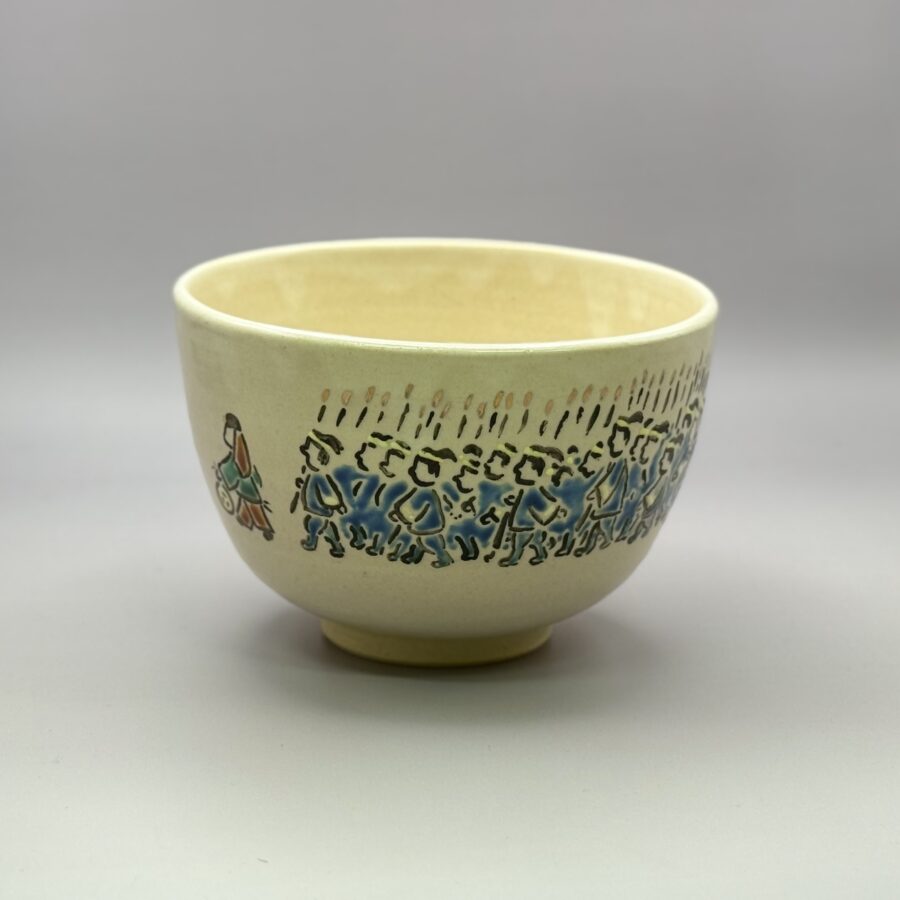 茶碗　色絵　忠臣蔵討ち入り茶碗　 長谷川 剛造　No.996