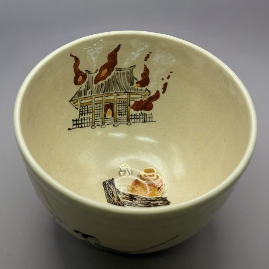茶碗　色絵　本能寺の変 茶碗　 長谷川 剛造