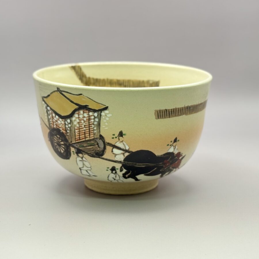 茶碗　色絵　牛車の絵　小倉寅介造 1944-