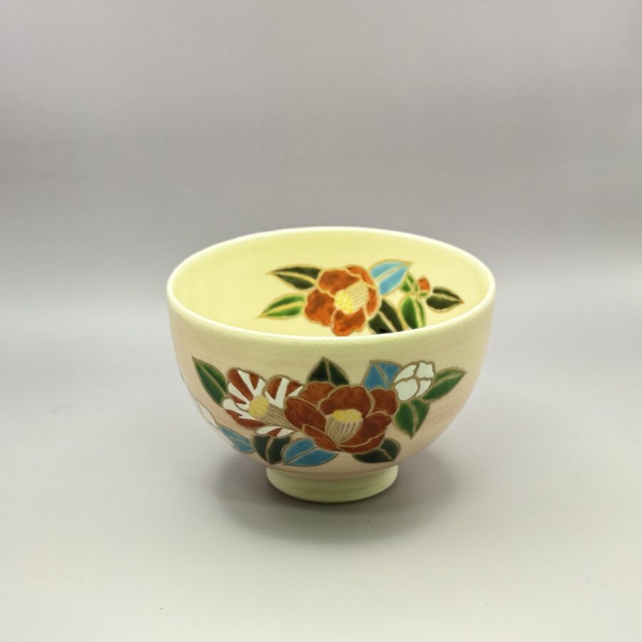 茶碗　色絵　椿の絵　山川司 造 No.955