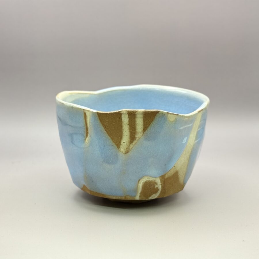 茶碗　朝日焼 月白釉流シ　１６世松林豊斎造 No.745