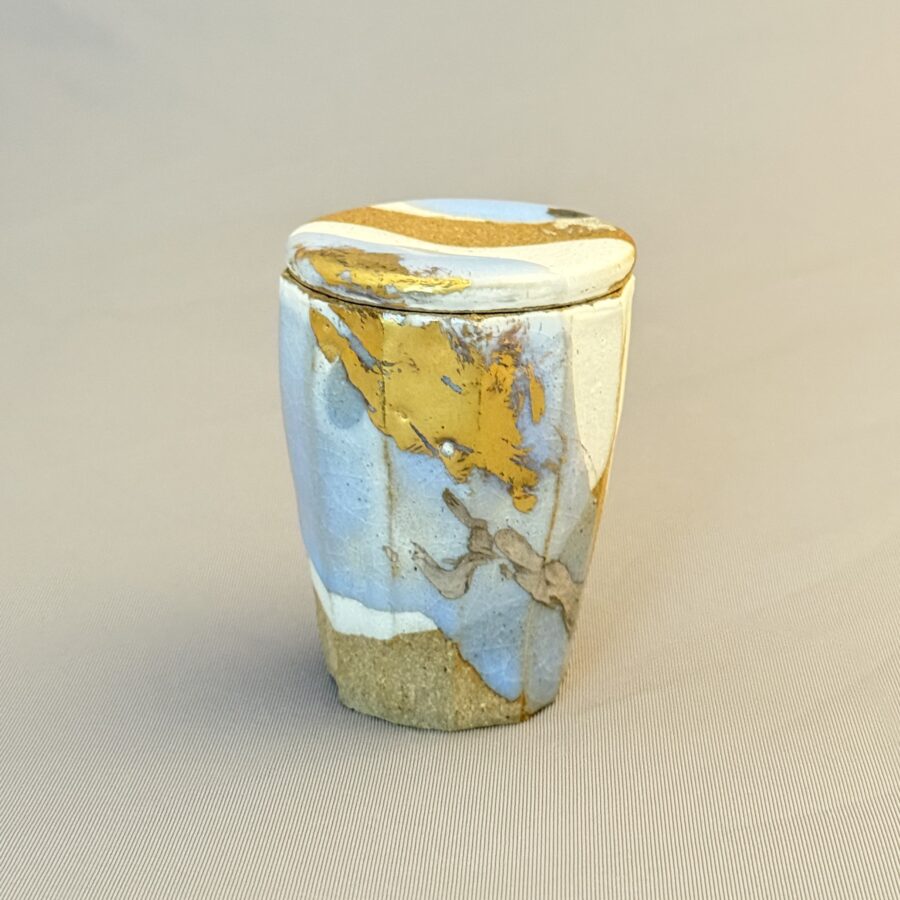 薄茶器　朝日焼　月白釉金彩　１６世松林豊斎 造　No.898