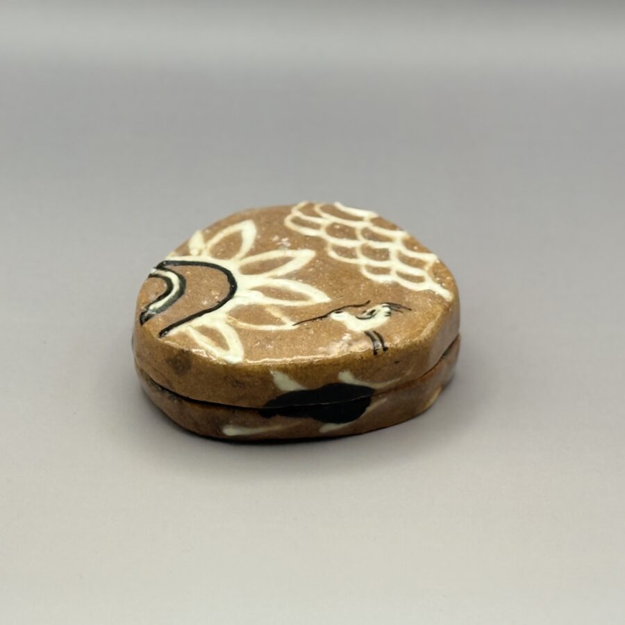 香合　織部鳥の絵　川合牧人造 No.906