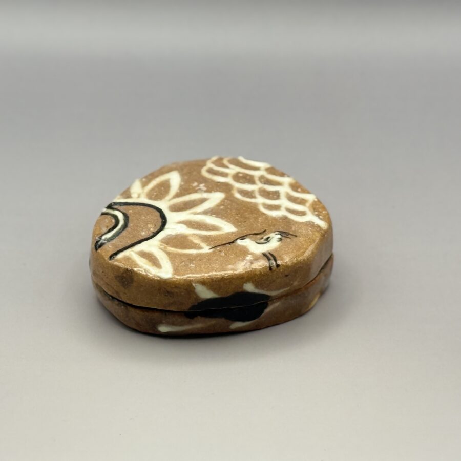 香合　織部鳥の絵　川合牧人造　No.906