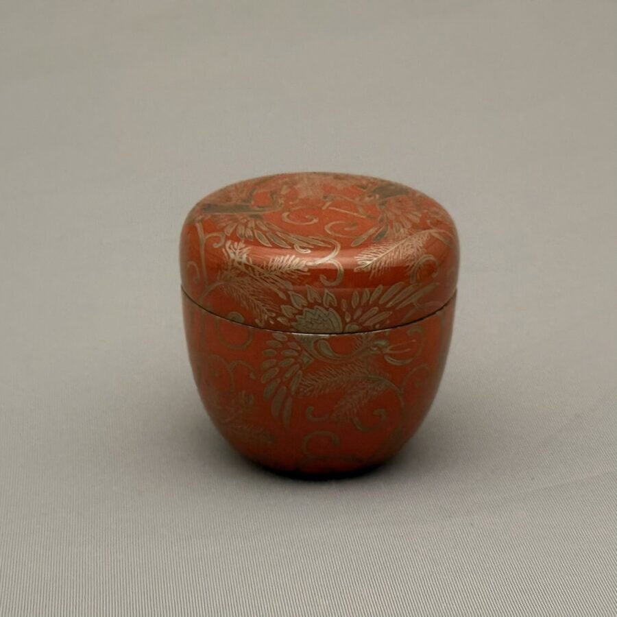 薄茶器　陶棗 銀彩鶴　淡々斎好　久世久宝 作1930-1987　No.1008