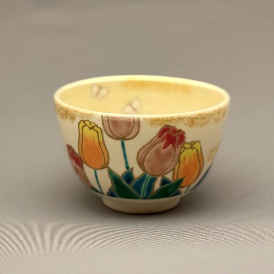 茶碗　色絵 チューリップの絵　加藤起楽 造1975-　No.878